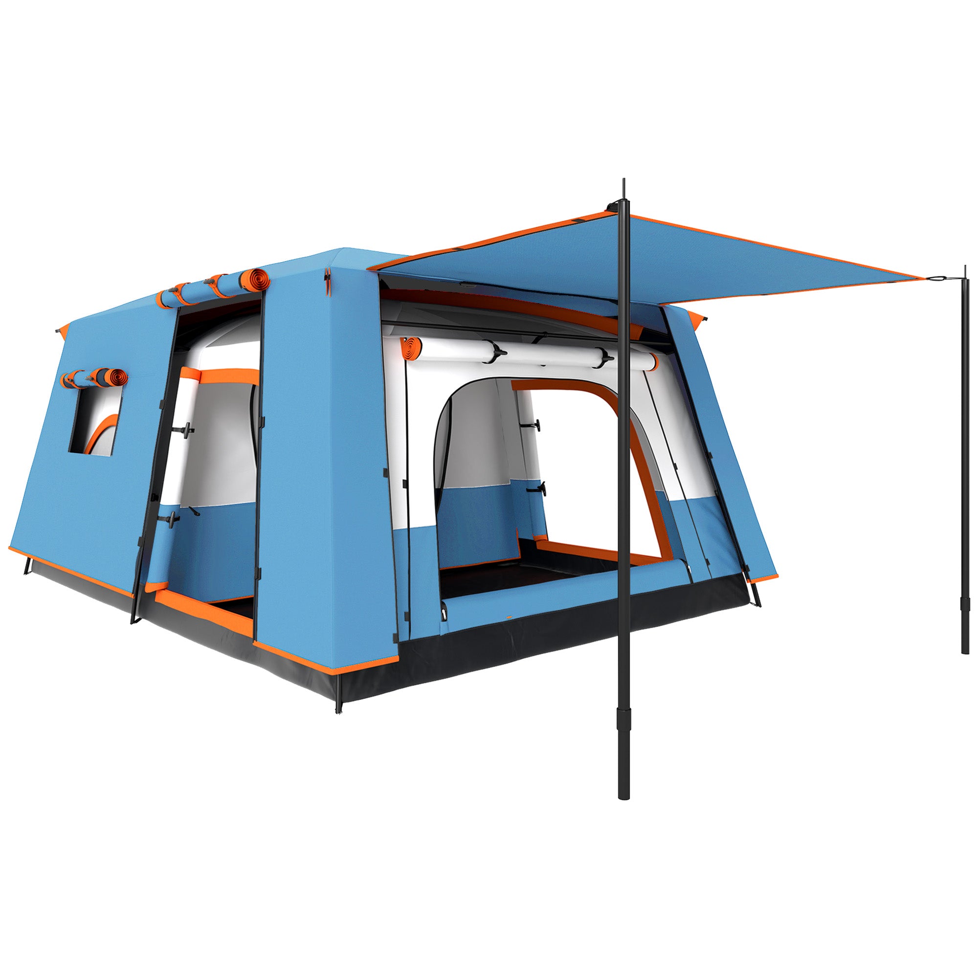 Camping Tent for 4-6 Persons, Tunnel Family Tent Waterproof and Anti-UV for 3 Seasons with 2 Rooms, Veranda, and Carry Bag for Fishing, Blue