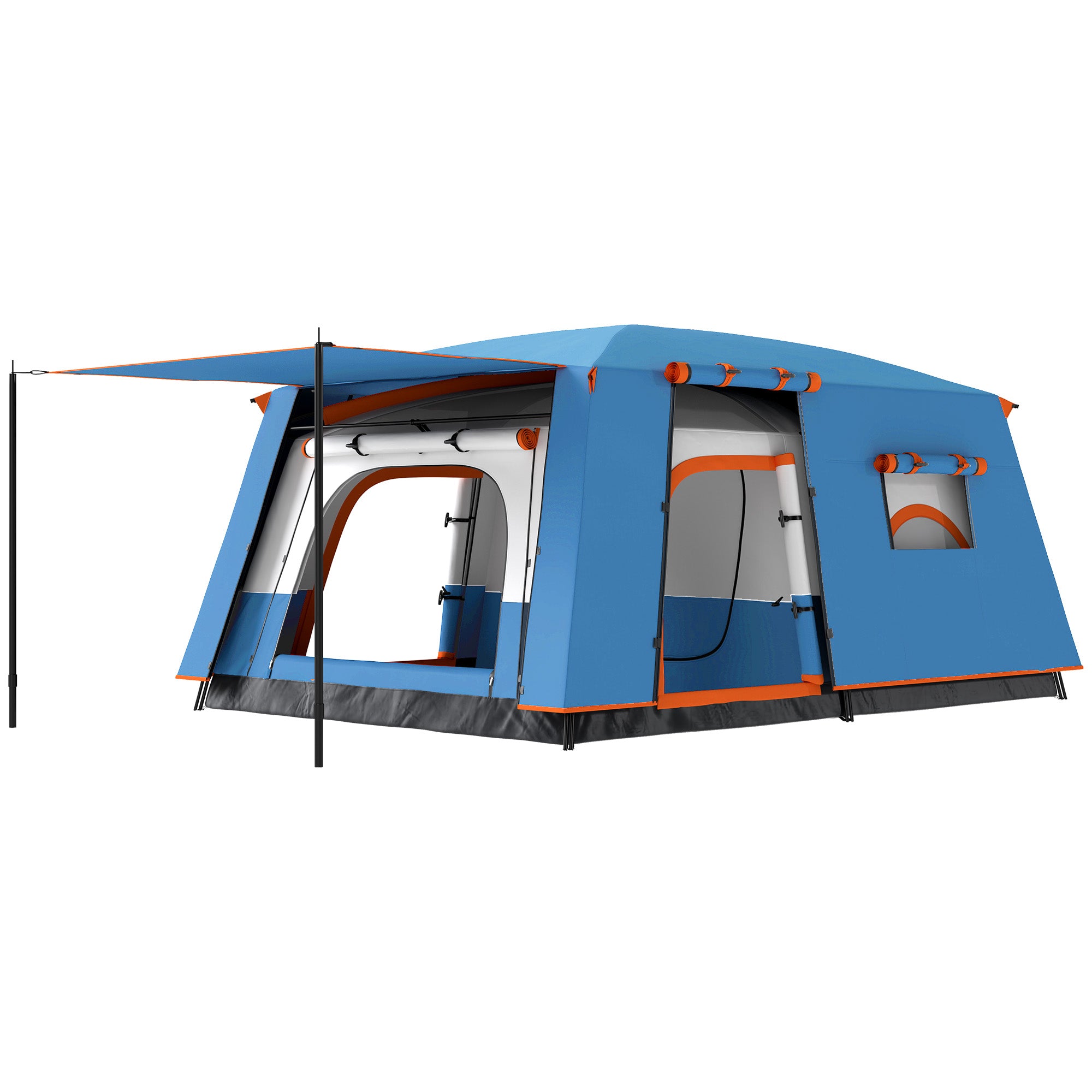 Camping Tent for 4-6 Persons, Tunnel Family Tent Waterproof and Anti-UV for 3 Seasons with 2 Rooms, Veranda, and Carry Bag for Fishing, Blue