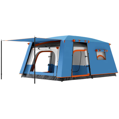 Camping Tent for 4-6 Persons, Tunnel Family Tent Waterproof and Anti-UV for 3 Seasons with 2 Rooms, Veranda, and Carry Bag for Fishing, Blue