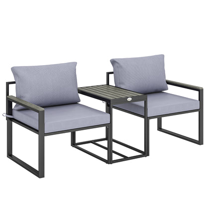 3-Piece Balcony Bistro Set – 2 Armchairs & Table with Removable Breathable Seat and Back Cushions, Steel Patio Furniture, Gray