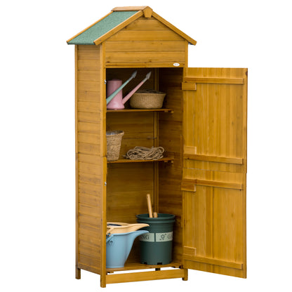 Wooden Garden Cabinet, Weatherproof Tool Shed 79x49x191.5cm, Equipment House with Double Door, Gable Roof, Cabinet with Shelves, Tool Cabinet Garden Shed for Garden, Terrace, Natural Wood