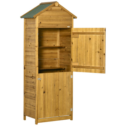Wooden Garden Cabinet, Weatherproof Tool Shed 79x49x191.5cm, Equipment House with Double Door, Gable Roof, Cabinet with Shelves, Tool Cabinet Garden Shed for Garden, Terrace, Natural Wood