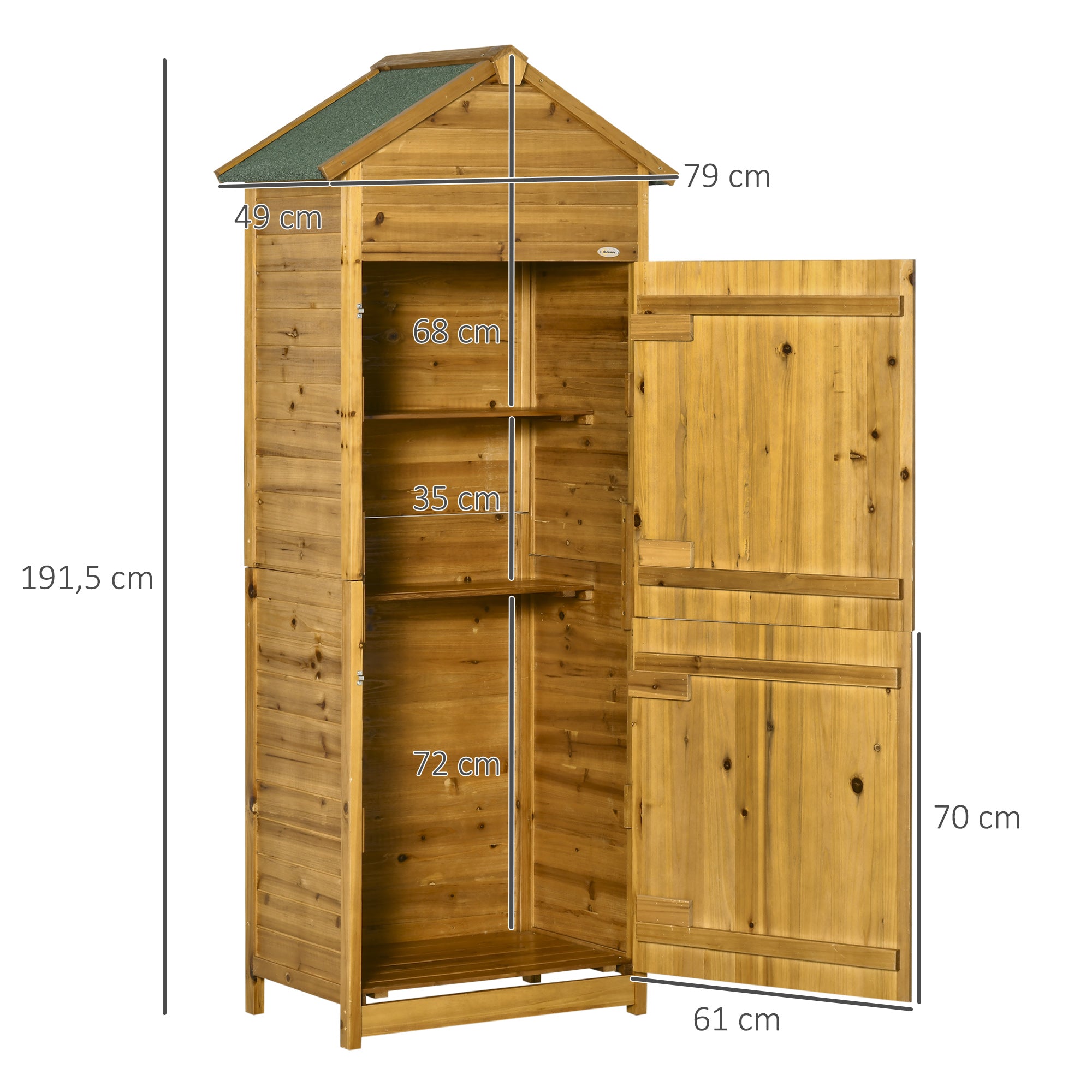 Wooden Garden Cabinet, Weatherproof Tool Shed 79x49x191.5cm, Equipment House with Double Door, Gable Roof, Cabinet with Shelves, Tool Cabinet Garden Shed for Garden, Terrace, Natural Wood