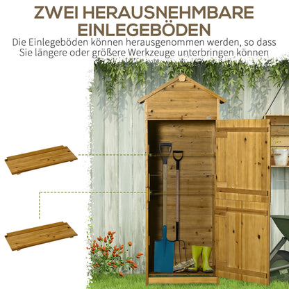 Wooden Garden Cabinet, Weatherproof Tool Shed 79x49x191.5cm, Equipment House with Double Door, Gable Roof, Cabinet with Shelves, Tool Cabinet Garden Shed for Garden, Terrace, Natural Wood