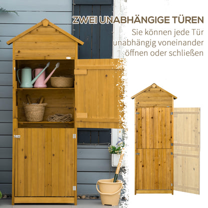 Wooden Garden Cabinet, Weatherproof Tool Shed 79x49x191.5cm, Equipment House with Double Door, Gable Roof, Cabinet with Shelves, Tool Cabinet Garden Shed for Garden, Terrace, Natural Wood