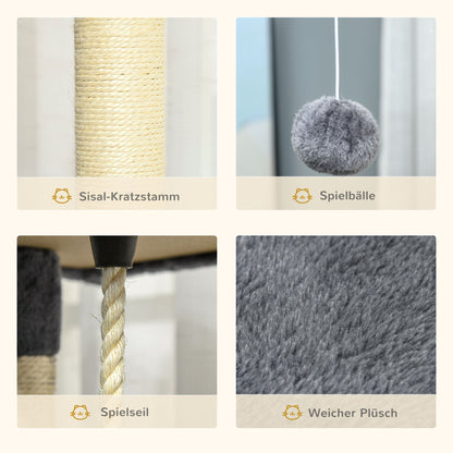 Cat Tree 200 cm Cat Tower with Cave, 2 Play Balls, Sisal Posts, Platform, Hammock, Multi-Level Cat Scratching Tree, Climbing Tree, for Large Cats, Light Gray