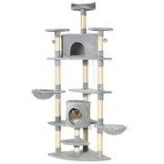 Cat Tree 200 cm Cat Tower with Cave, 2 Play Balls, Sisal Posts, Platform, Hammock, Multi-Level Cat Scratching Tree, Climbing Tree, for Large Cats, Light Gray