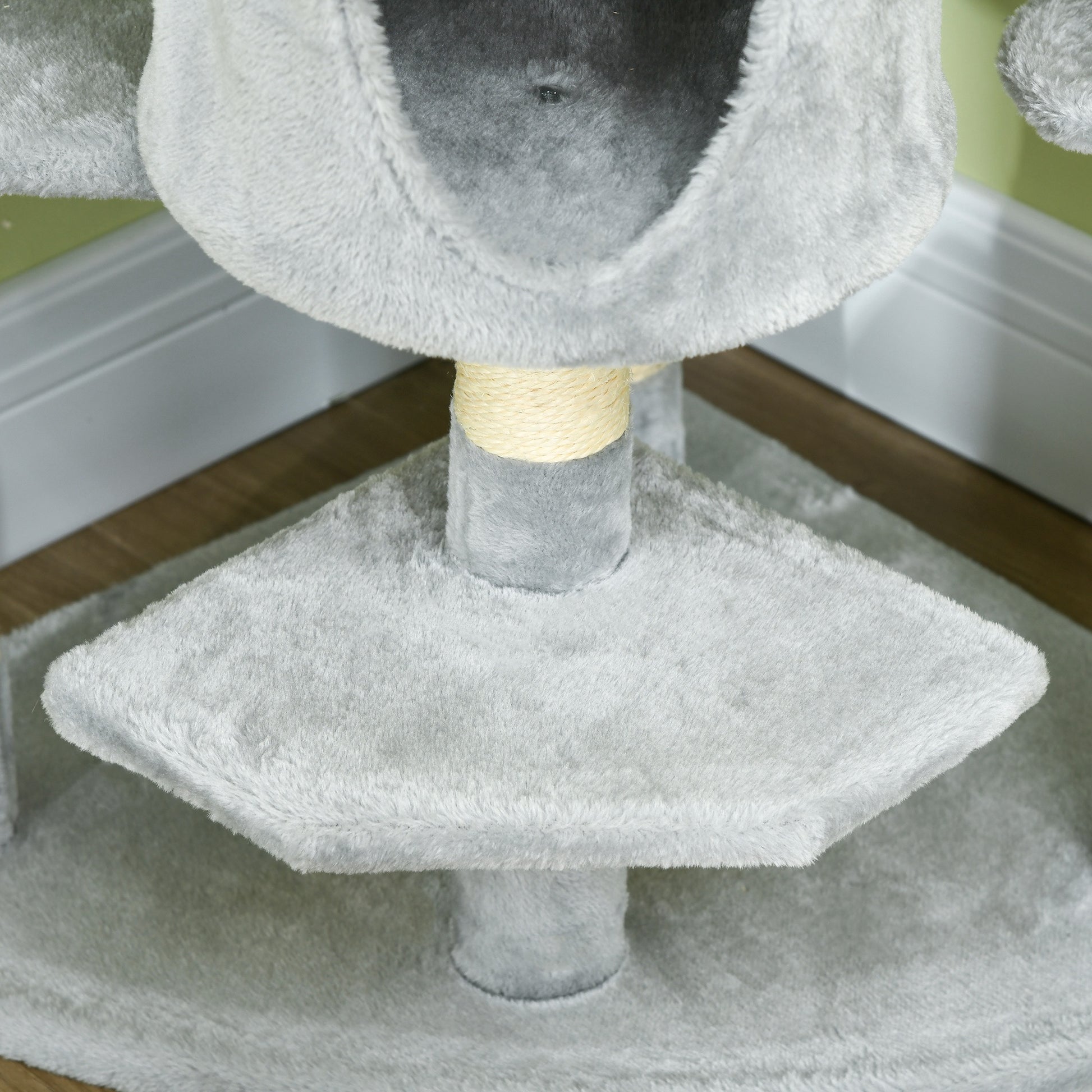 Cat Tree 200 cm Cat Tower with Cave, 2 Play Balls, Sisal Posts, Platform, Hammock, Multi-Level Cat Scratching Tree, Climbing Tree, for Large Cats, Light Gray
