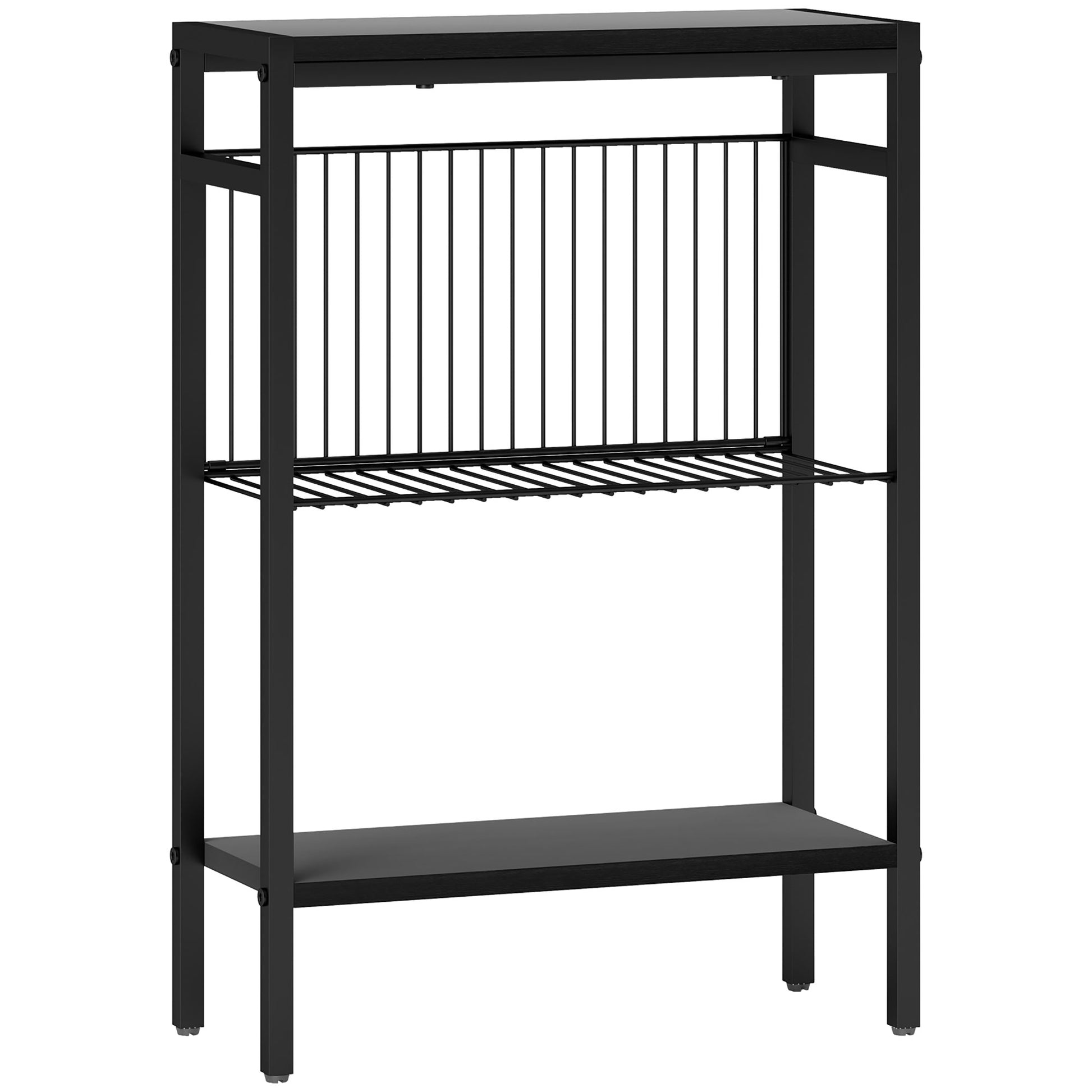 Side Table Small Coffee Table with 2 Shelves, Bedside Table Sofa Table with Steel Frame for Living Room, Bedroom, Black