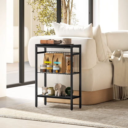 Side Table Small Coffee Table with 2 Shelves, Bedside Table Sofa Table with Steel Frame for Living Room, Bedroom, Black