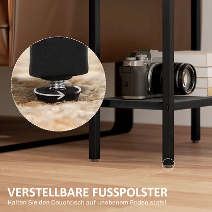 Side Table Small Coffee Table with 2 Shelves, Bedside Table Sofa Table with Steel Frame for Living Room, Bedroom, Black