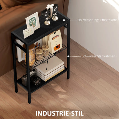 Side Table Small Coffee Table with 2 Shelves, Bedside Table Sofa Table with Steel Frame for Living Room, Bedroom, Black