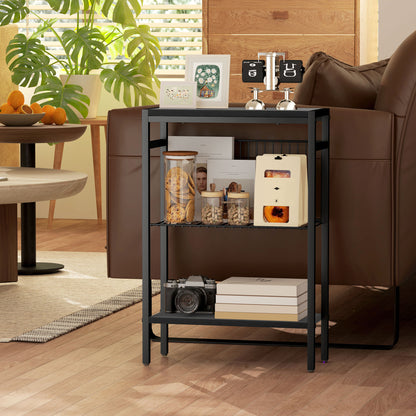 Side Table Small Coffee Table with 2 Shelves, Bedside Table Sofa Table with Steel Frame for Living Room, Bedroom, Black