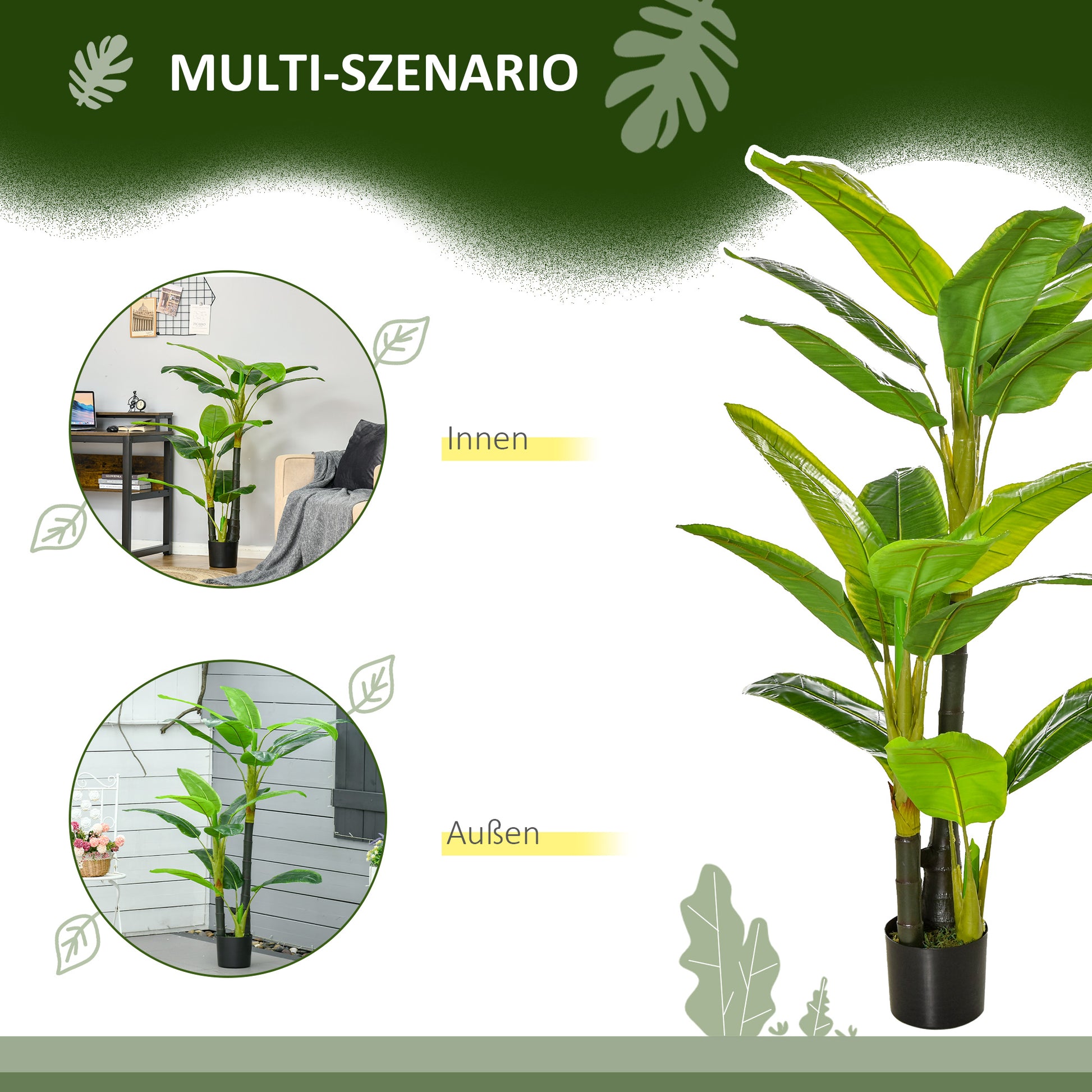 Artificial Plants 150 cm Artificial Banana Tree in Pot Fake Plant Faux Tree Indoor Decorative Plant Office Plant Plastic Pot for Indoors