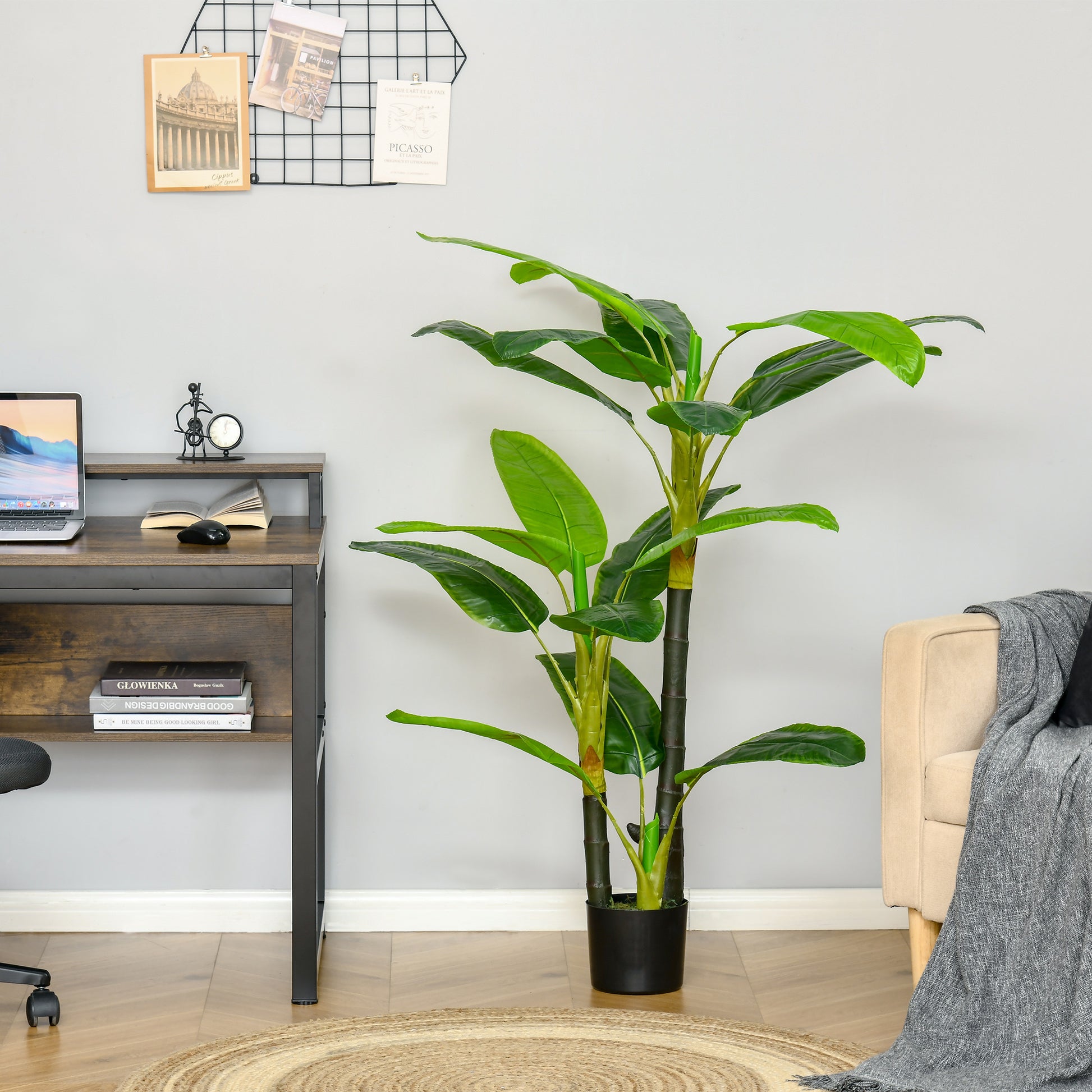 Artificial Plants 150 cm Artificial Banana Tree in Pot Fake Plant Faux Tree Indoor Decorative Plant Office Plant Plastic Pot for Indoors