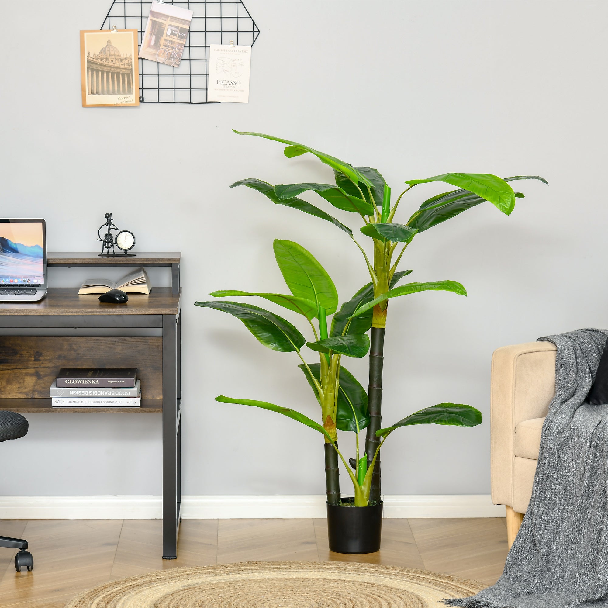 Artificial Plants 150 cm Artificial Banana Tree in Pot Fake Plant Faux Tree Indoor Decorative Plant Office Plant Plastic Pot for Indoors