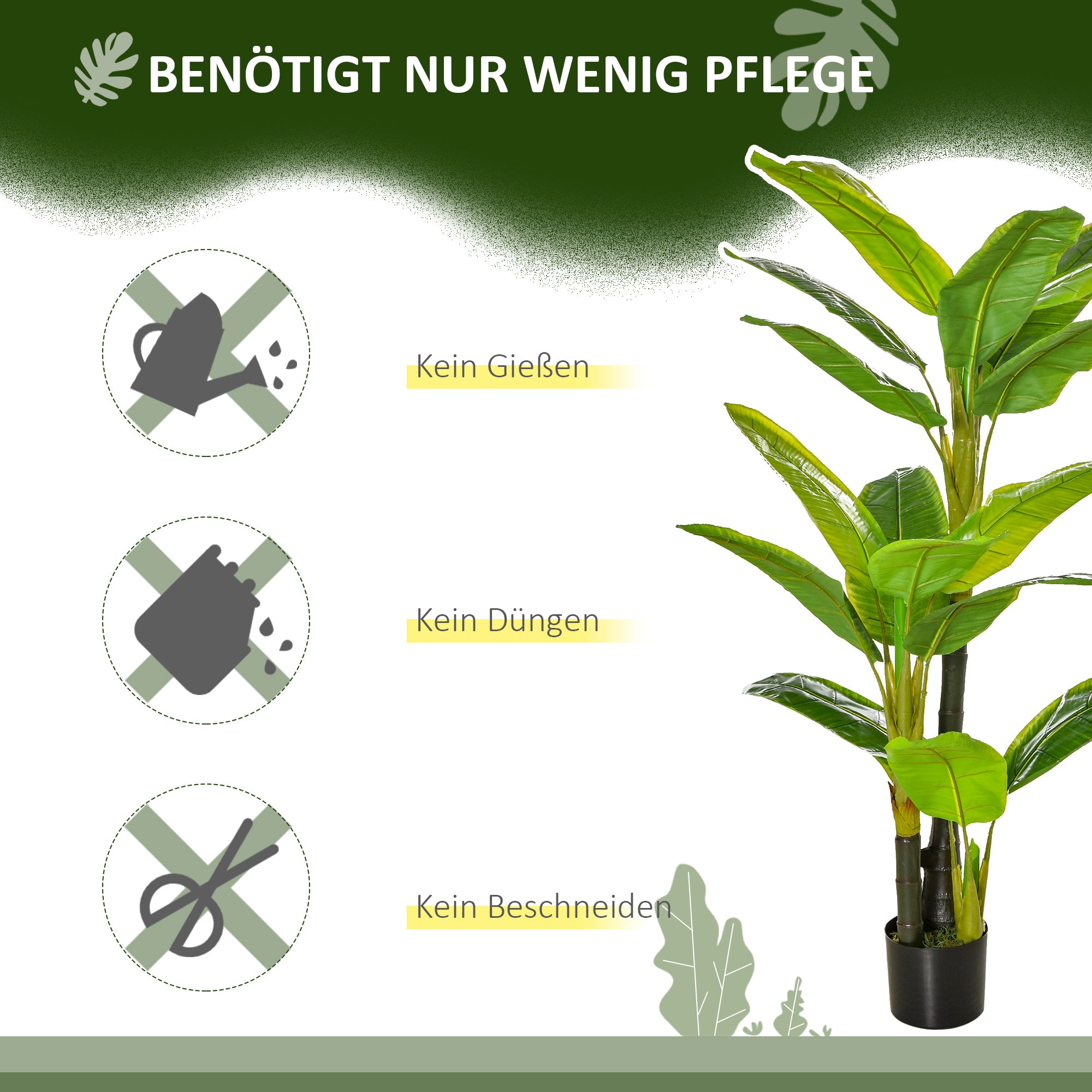 Artificial Plants 150 cm Artificial Banana Tree in Pot Fake Plant Faux Tree Indoor Decorative Plant Office Plant Plastic Pot for Indoors