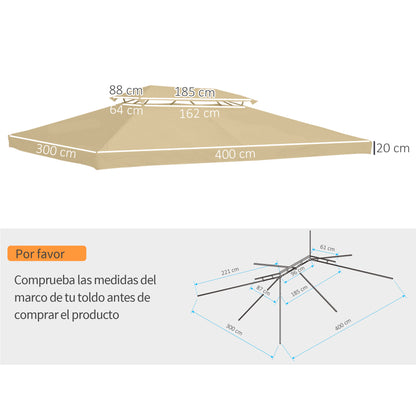 Replacement Roof for Gazebo 4x3 m Replacement Cover with Double Roof 10 Drainage Holes and UV Protection Replacement Canopy for Gazebo Cream