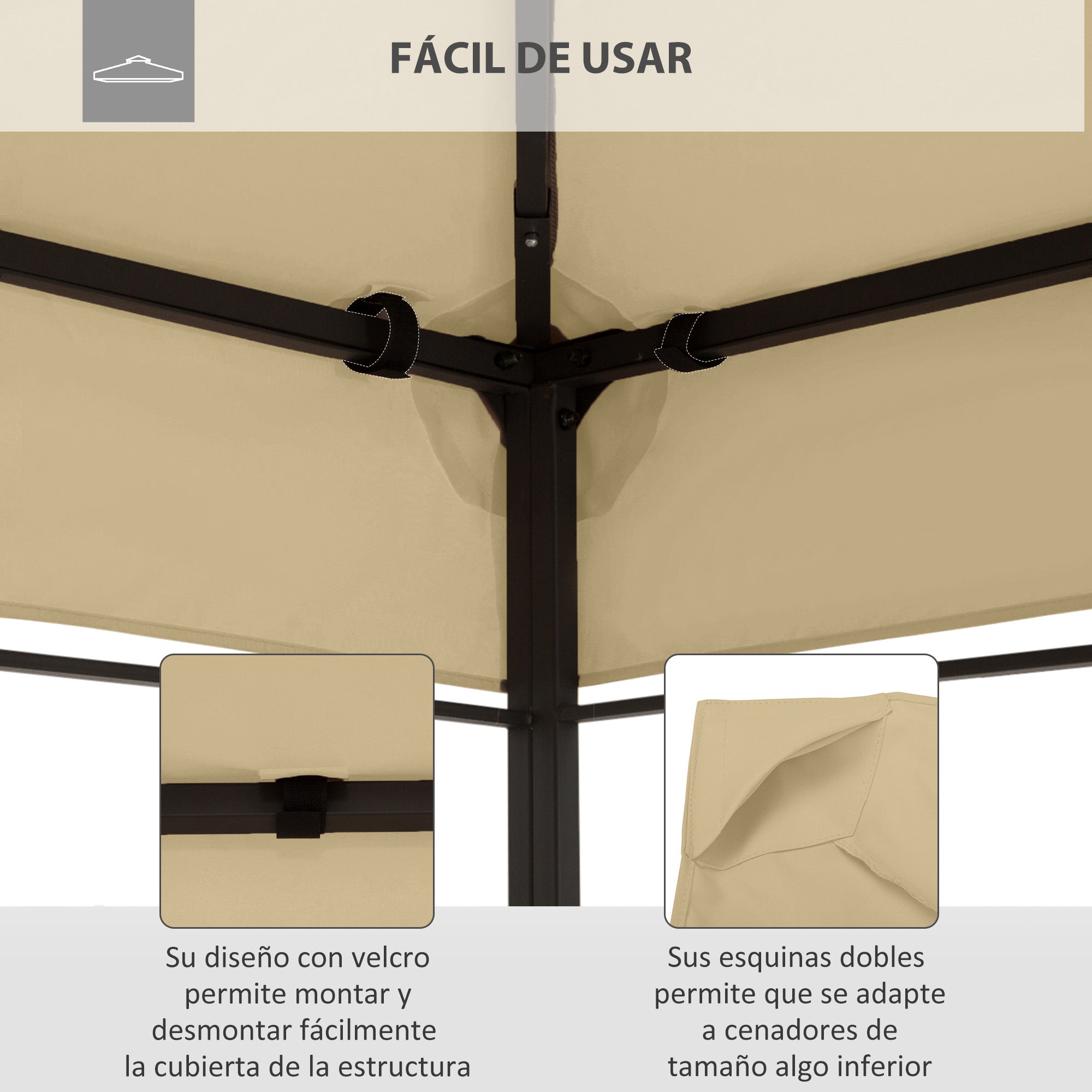 Replacement Roof for Gazebo 4x3 m Replacement Cover with Double Roof 10 Drainage Holes and UV Protection Replacement Canopy for Gazebo Cream