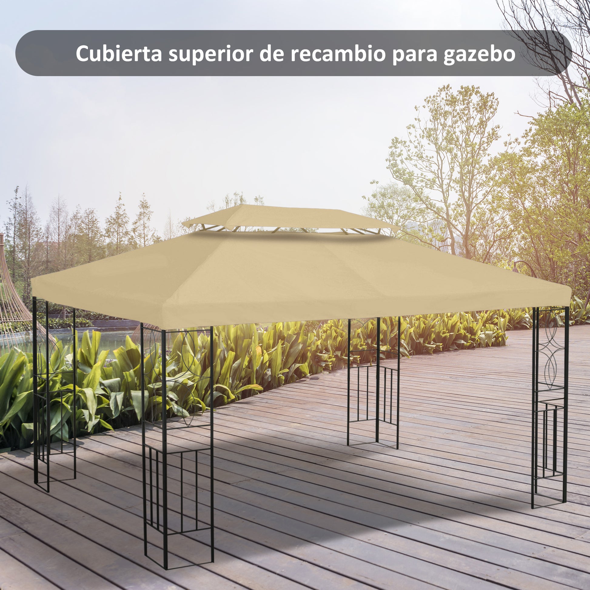 Replacement Roof for Gazebo 4x3 m Replacement Cover with Double Roof 10 Drainage Holes and UV Protection Replacement Canopy for Gazebo Cream