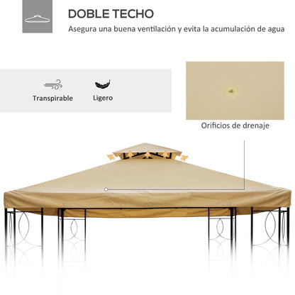Replacement Roof for Gazebo 4x3 m Replacement Cover with Double Roof 10 Drainage Holes and UV Protection Replacement Canopy for Gazebo Cream