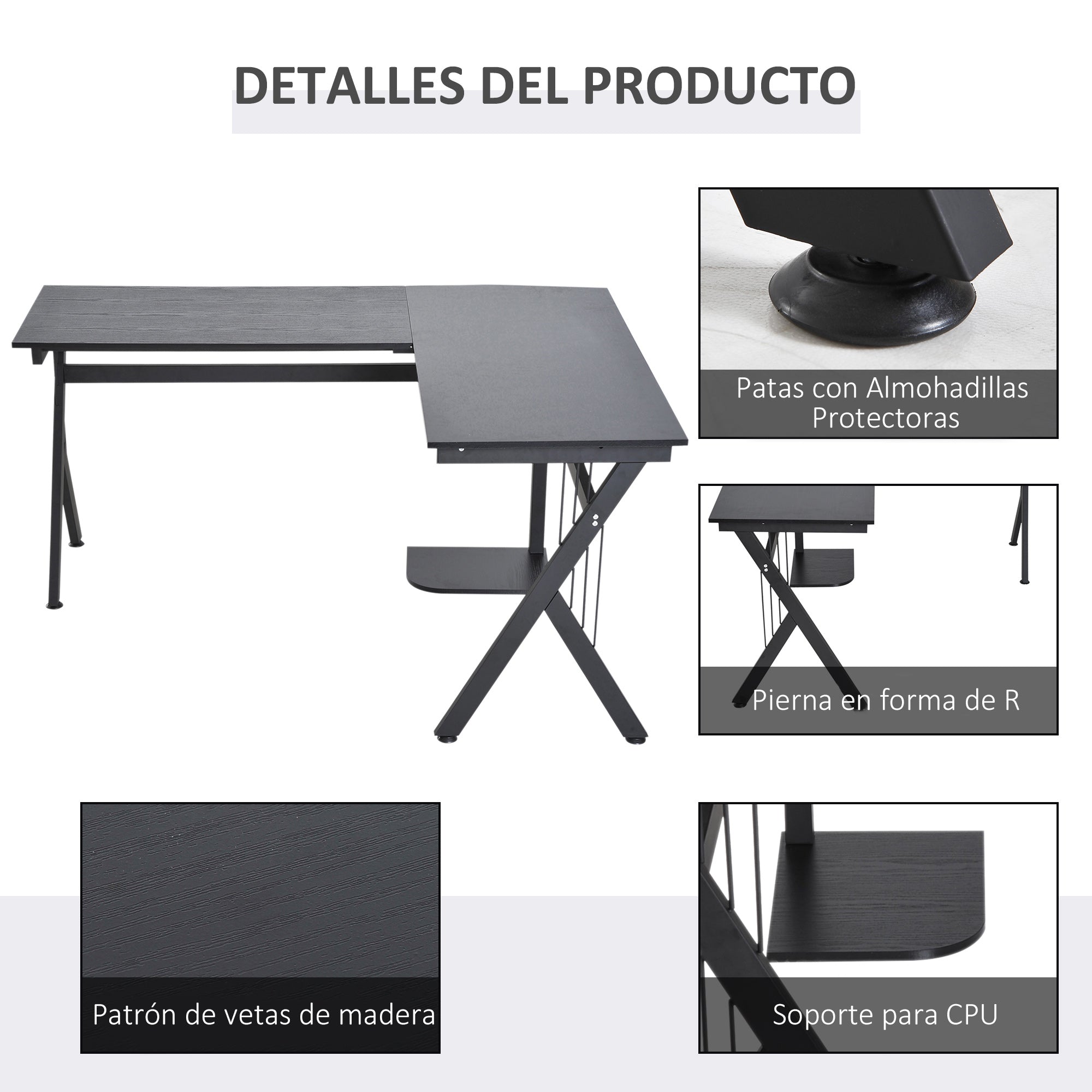Wooden Computer Table L-Shaped Corner Desk for Office Bedroom Home School