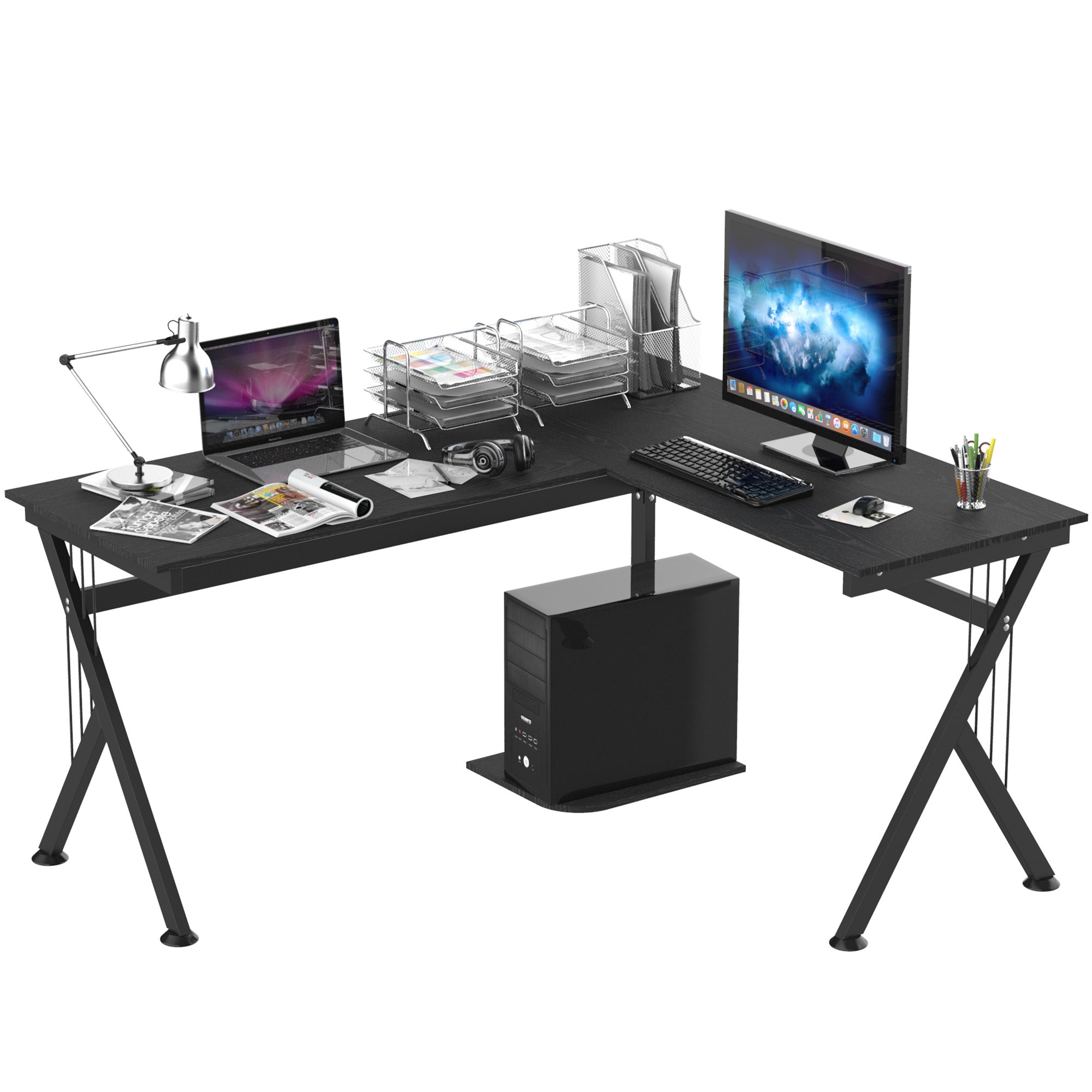 Wooden Computer Table L-Shaped Corner Desk for Office Bedroom Home School