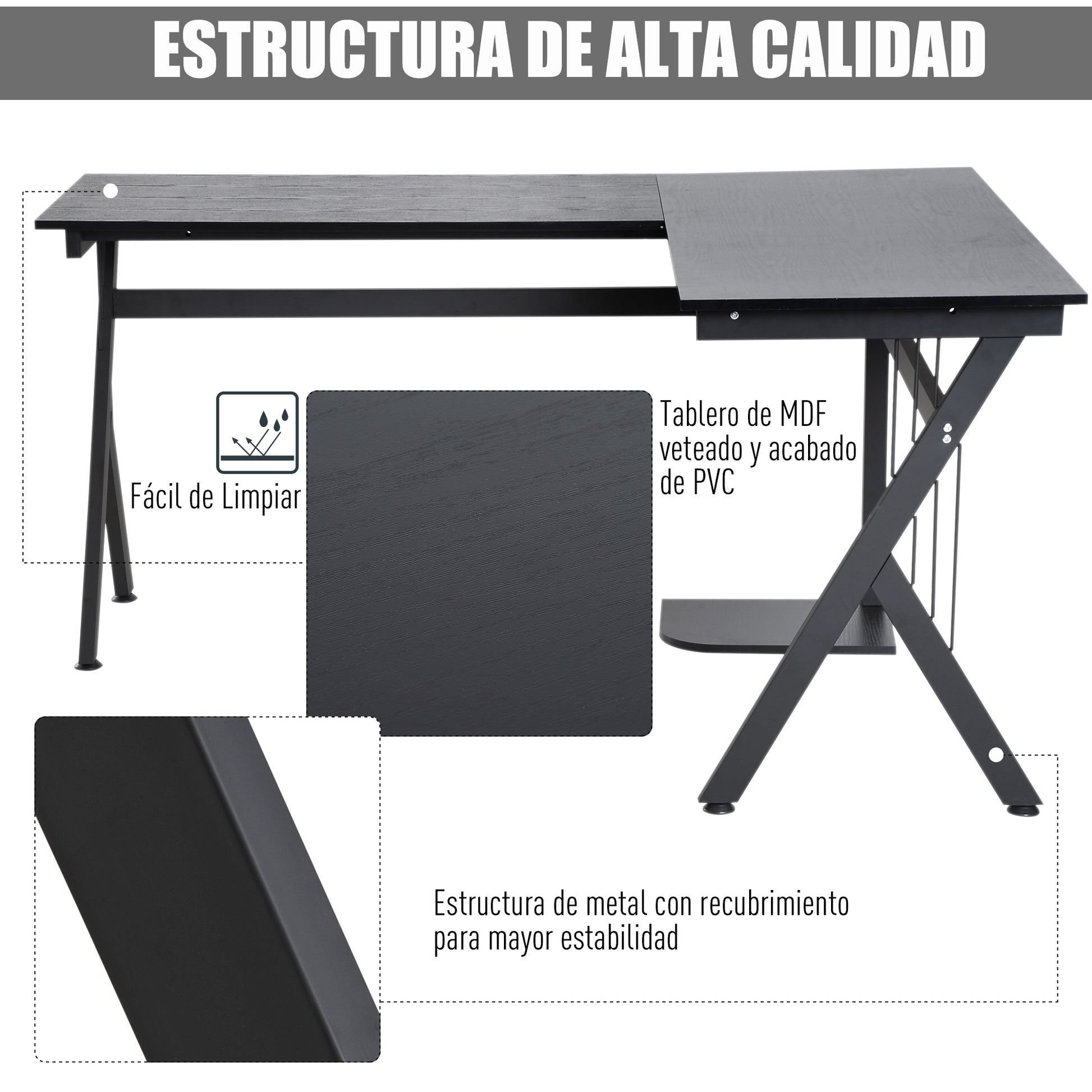 Wooden Computer Table L-Shaped Corner Desk for Office Bedroom Home School