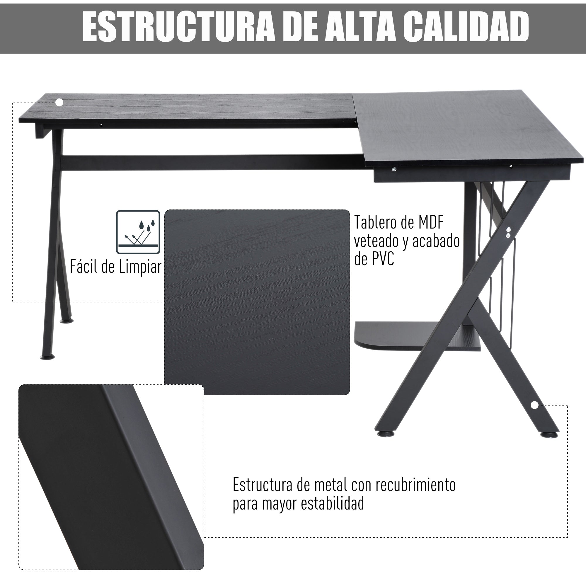 Wooden Computer Table L-Shaped Corner Desk for Office Bedroom Home School