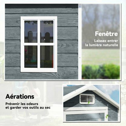 Wood-Effect Resin Garden Shed with Floor & Window, 128 x 104 x 196 cm (50.4 x 40.9 x 77.2 in) — Weathered Gray
