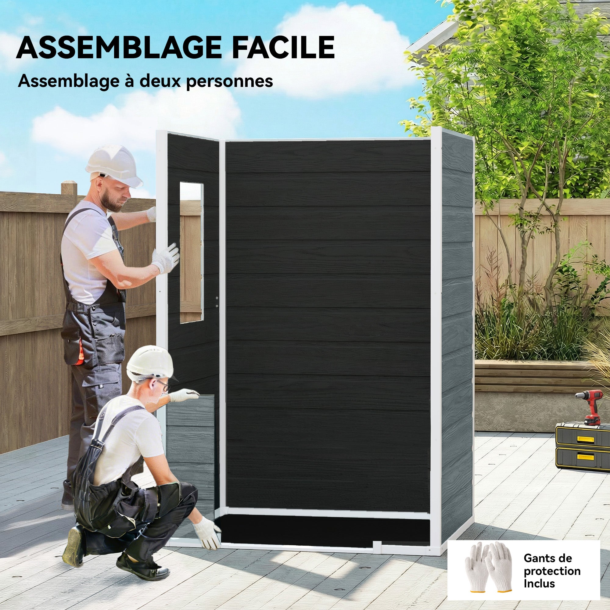 Wood-Effect Resin Garden Shed with Floor & Window, 128 x 104 x 196 cm (50.4 x 40.9 x 77.2 in) — Weathered Gray