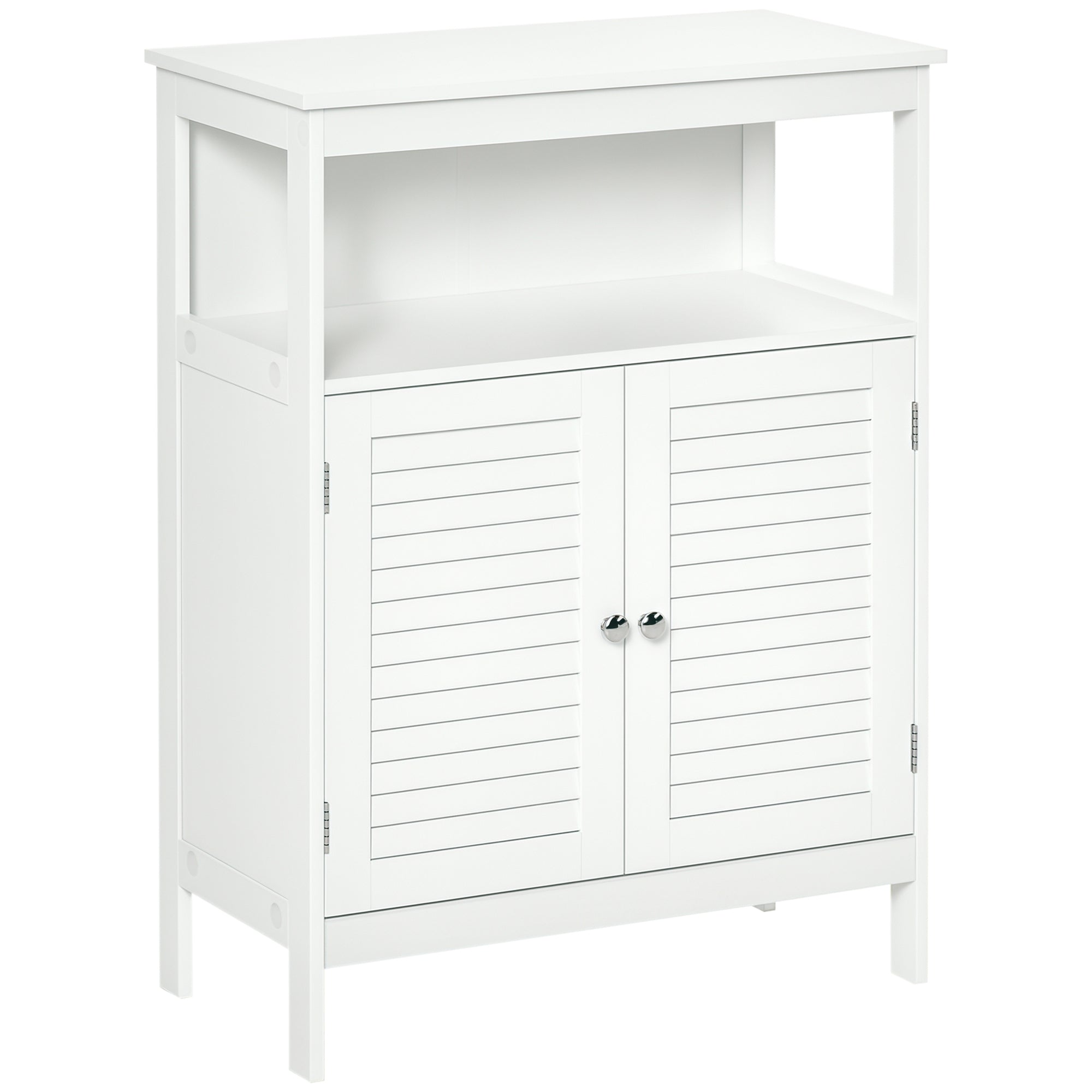 Bathroom Auxiliary Cabinet with 2 Louvered Doors Open Shelf Large Storage Space Modern Design 60x30x81.6 cm White