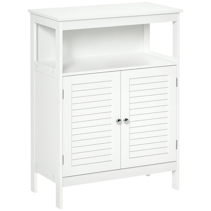 Bathroom Auxiliary Cabinet with 2 Louvered Doors Open Shelf Large Storage Space Modern Design 60x30x81.6 cm White