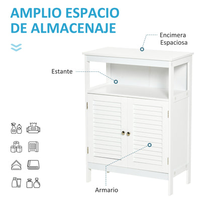 Bathroom Auxiliary Cabinet with 2 Louvered Doors Open Shelf Large Storage Space Modern Design 60x30x81.6 cm White