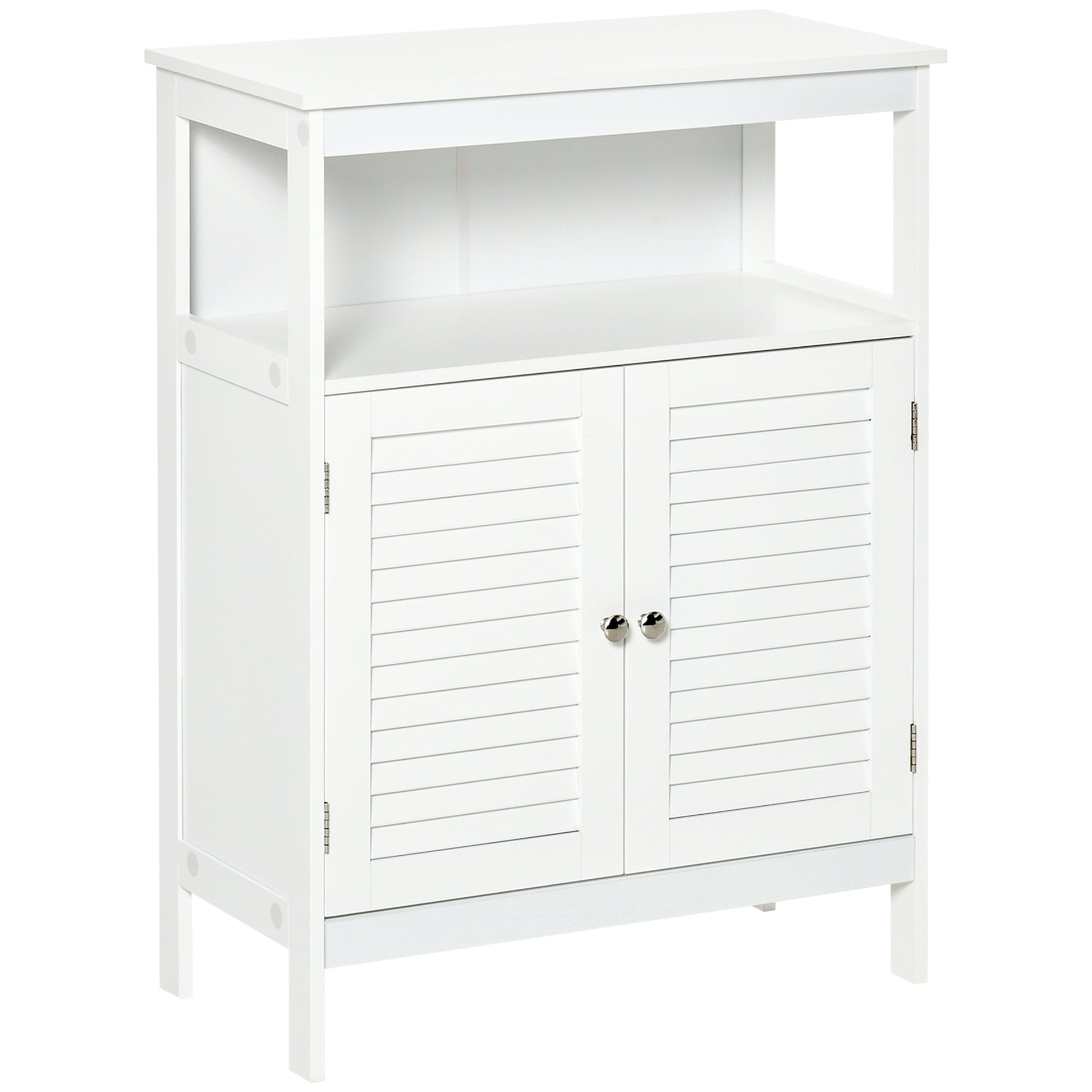 Bathroom Auxiliary Cabinet with 2 Louvered Doors Open Shelf Large Storage Space Modern Design 60x30x81.6 cm White
