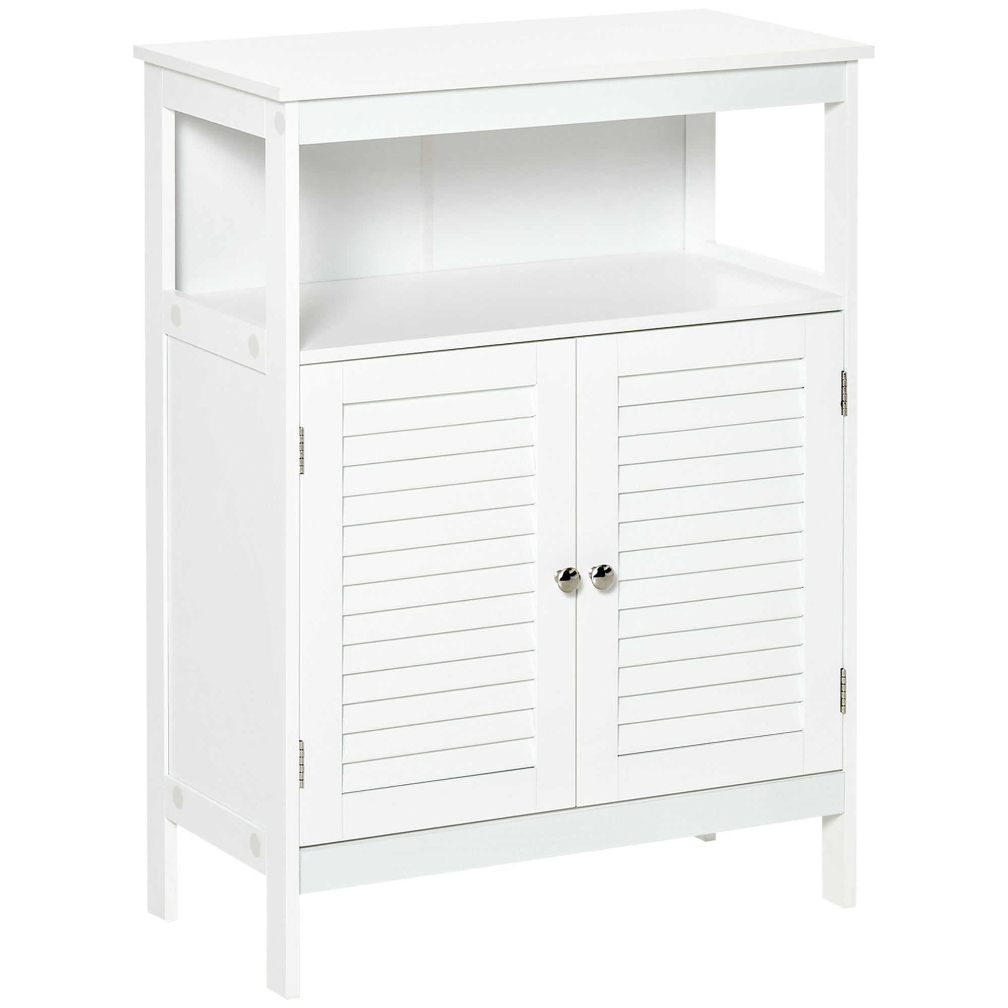 Bathroom Auxiliary Cabinet with 2 Louvered Doors Open Shelf Large Storage Space Modern Design 60x30x81.6 cm White