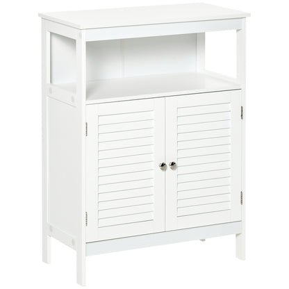 Bathroom Auxiliary Cabinet with 2 Louvered Doors Open Shelf Large Storage Space Modern Design 60x30x81.6 cm White