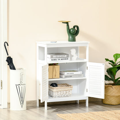 Bathroom Auxiliary Cabinet with 2 Louvered Doors Open Shelf Large Storage Space Modern Design 60x30x81.6 cm White