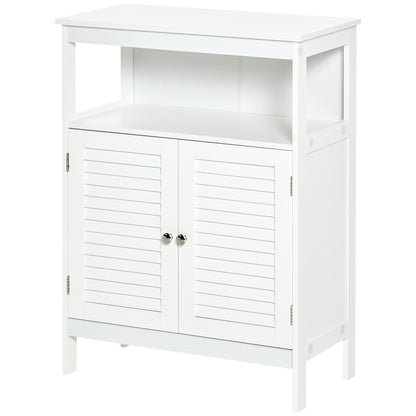 Bathroom Auxiliary Cabinet with 2 Louvered Doors Open Shelf Large Storage Space Modern Design 60x30x81.6 cm White