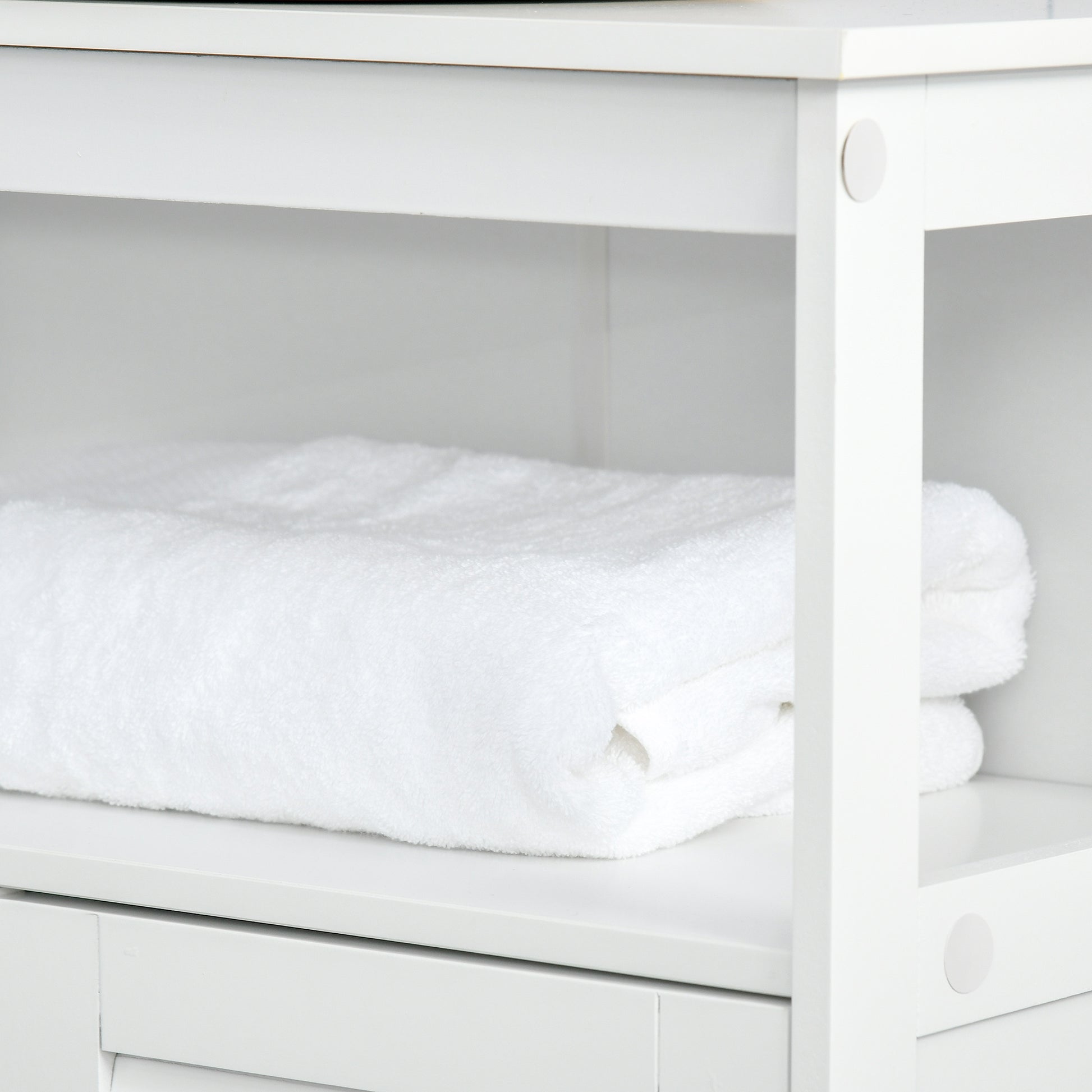 Bathroom Auxiliary Cabinet with 2 Louvered Doors Open Shelf Large Storage Space Modern Design 60x30x81.6 cm White