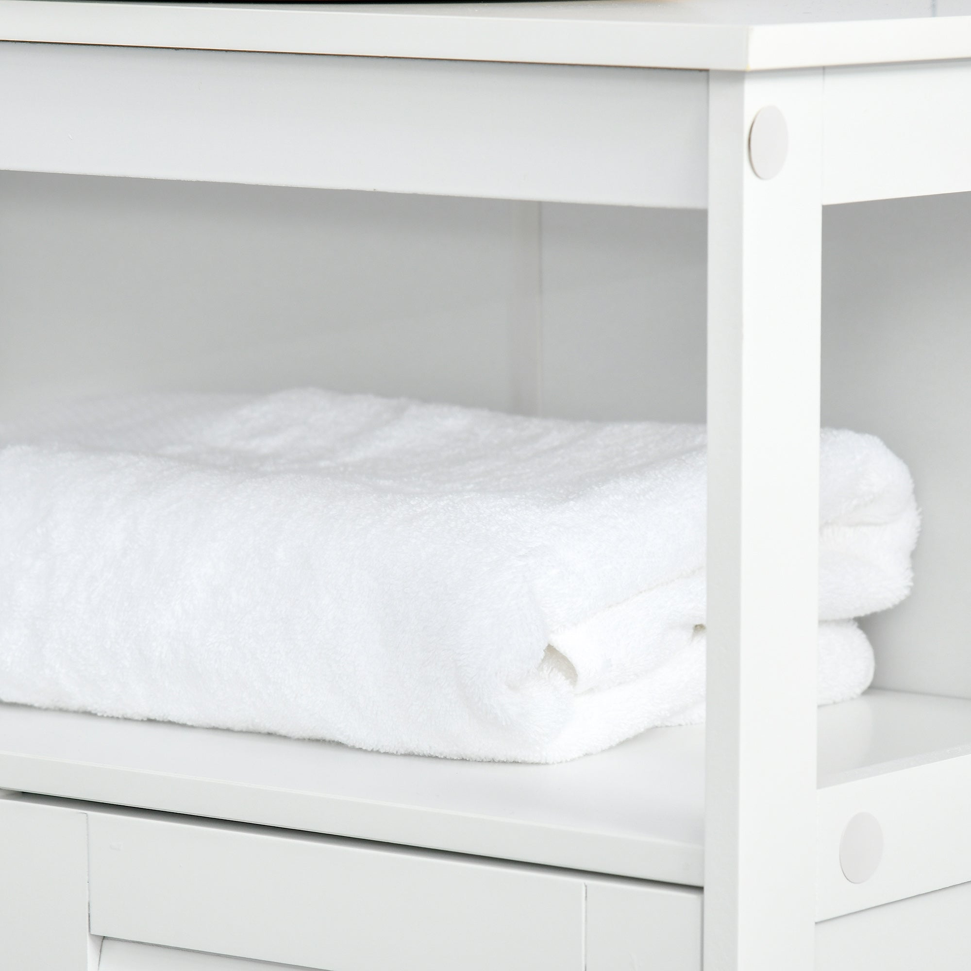 Bathroom Auxiliary Cabinet with 2 Louvered Doors Open Shelf Large Storage Space Modern Design 60x30x81.6 cm White