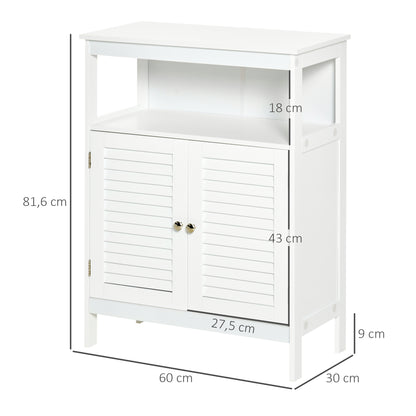 Bathroom Auxiliary Cabinet with 2 Louvered Doors Open Shelf Large Storage Space Modern Design 60x30x81.6 cm White