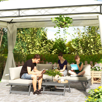 Outdoor Corner and Convertible 4-Piece Garden Lounge Set with 2 Two-Seaters, 1 Corner Armchair, and 1 Coffee Table, Aluminum and Steel Outdoor Furniture for Balcony Terrace, Beige