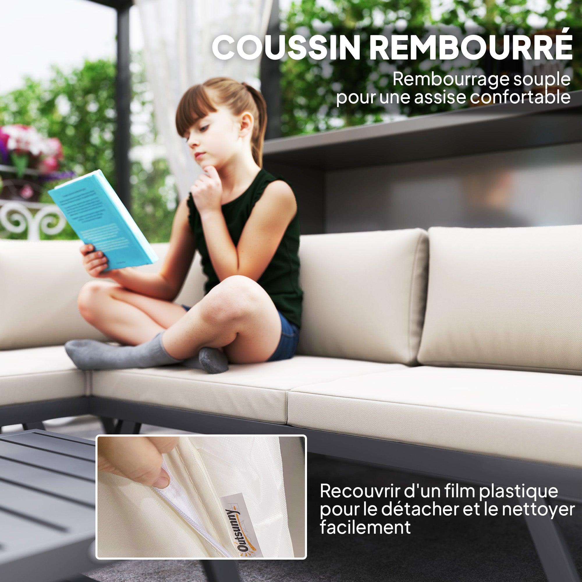 Outdoor Corner and Convertible 4-Piece Garden Lounge Set with 2 Two-Seaters, 1 Corner Armchair, and 1 Coffee Table, Aluminum and Steel Outdoor Furniture for Balcony Terrace, Beige