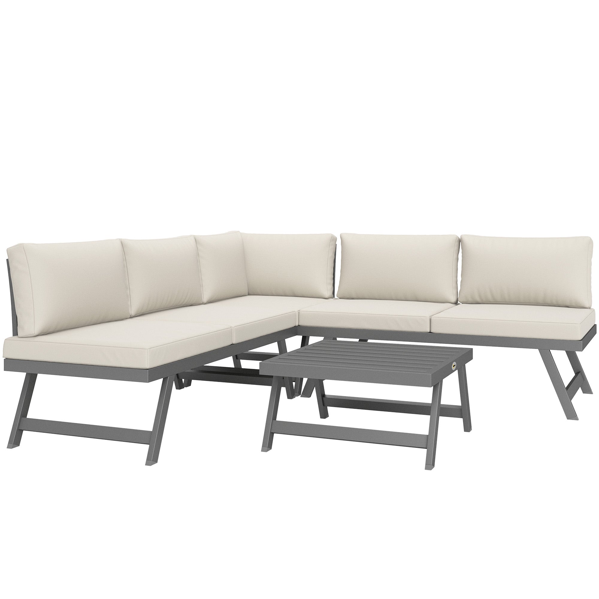 Outdoor Corner and Convertible 4-Piece Garden Lounge Set with 2 Two-Seaters, 1 Corner Armchair, and 1 Coffee Table, Aluminum and Steel Outdoor Furniture for Balcony Terrace, Beige