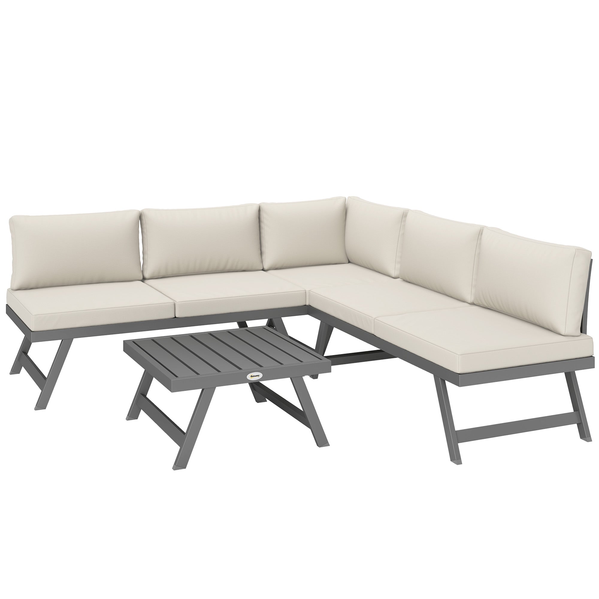 Outdoor Corner and Convertible 4-Piece Garden Lounge Set with 2 Two-Seaters, 1 Corner Armchair, and 1 Coffee Table, Aluminum and Steel Outdoor Furniture for Balcony Terrace, Beige