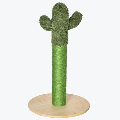 Adult and Kitten Cat Scratching Tree in Cactus Shape, Sisal Rope and Pine Wood Base, 40x40x65 cm, Green