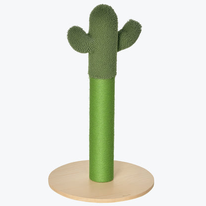 Adult and Kitten Cat Scratching Tree in Cactus Shape, Sisal Rope and Pine Wood Base, 40x40x65 cm, Green