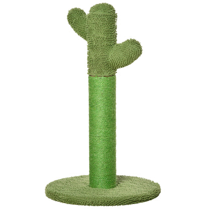 Adult and Kitten Cat Scratching Tree in Cactus Shape, Sisal Rope and Pine Wood Base, 40x40x65 cm, Green