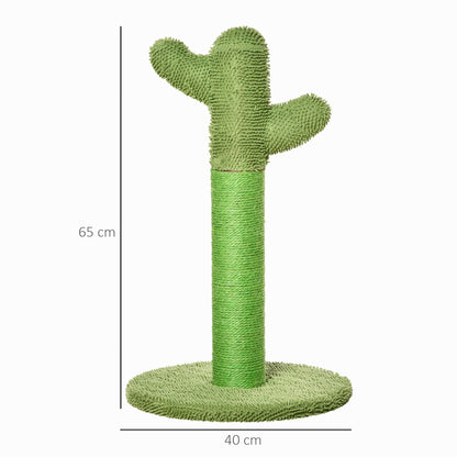 Adult and Kitten Cat Scratching Tree in Cactus Shape, Sisal Rope and Pine Wood Base, 40x40x65 cm, Green